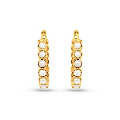 Isha Pearl: Small Golden Hoops with Pearl-Like Stone