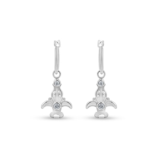 Sterling Silver Huggie Hoop Earrings with Drop Charm