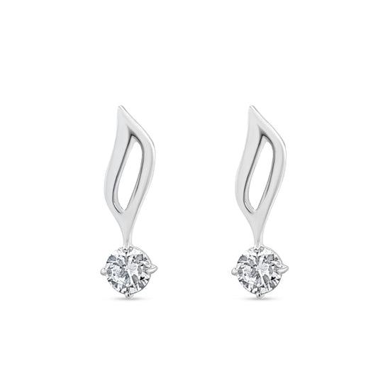Flame Design Sterling Silver Stud Earrings with Diamond-Like Sparkle