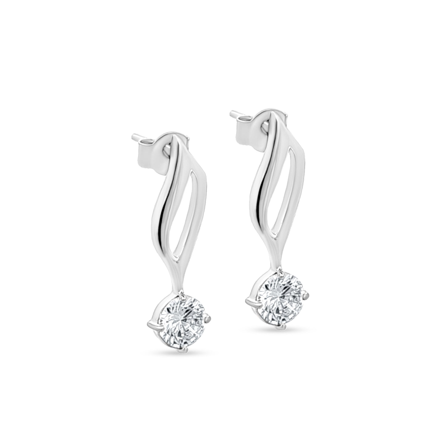 Flame Design Sterling Silver Stud Earrings with Diamond-Like Sparkle