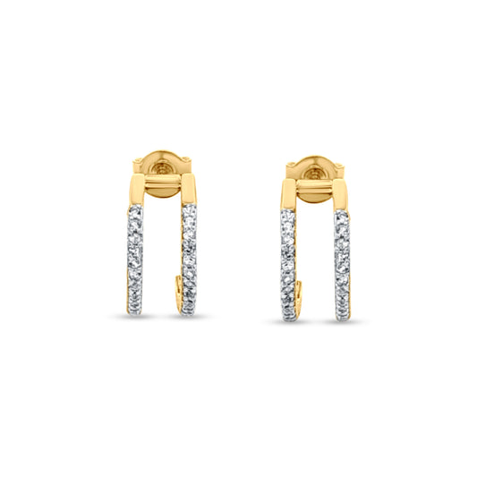 Yellow J Hoop Earrings with Zircon Stones in Sterling Silver
