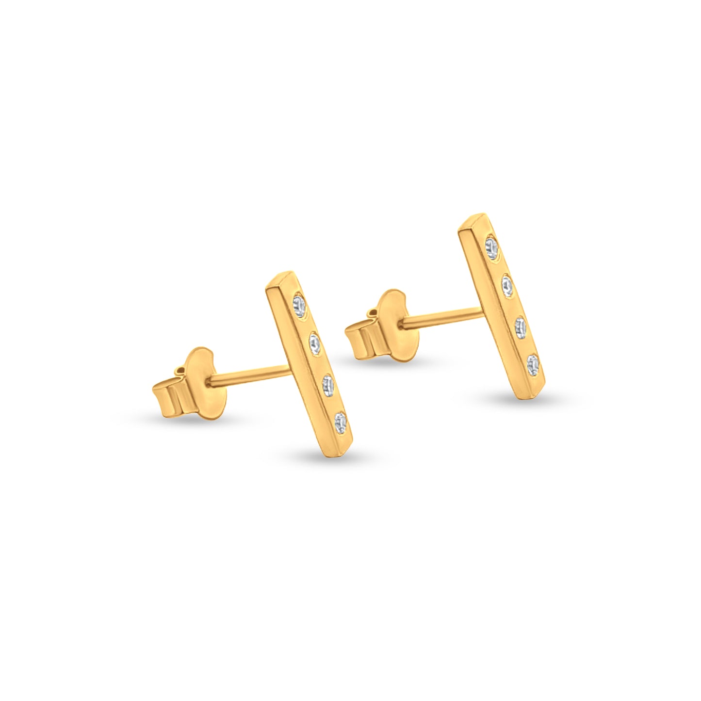 Kavya: Minimalist Straight-Line Studs with Stones & Yellow Polish