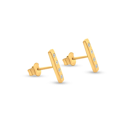 Kavya: Minimalist Straight-Line Studs with Stones & Yellow Polish