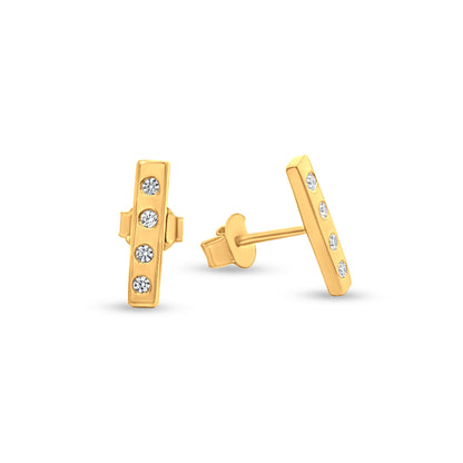 Kavya: Minimalist Straight-Line Studs with Stones & Yellow Polish