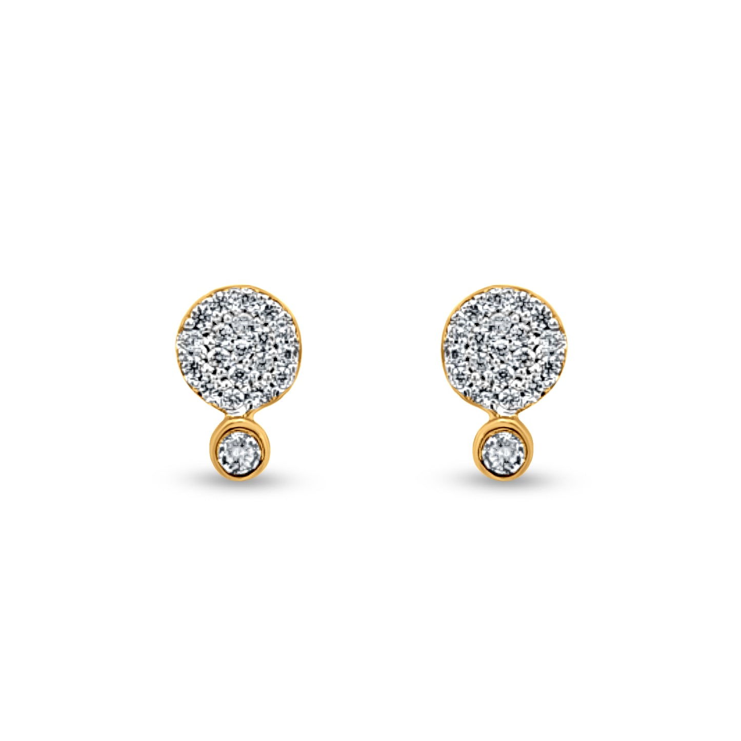 Sterling Silver Stud Earrings with Diamond-Like Stone & Yellow Polish
