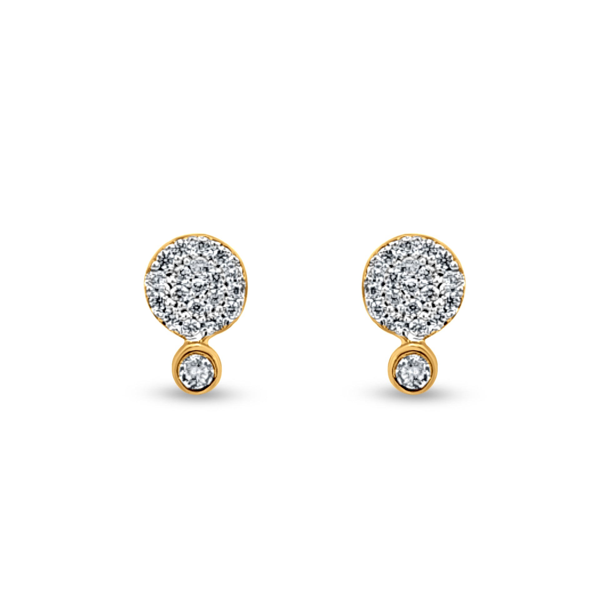 Sterling Silver Stud Earrings with Diamond-Like Stone & Yellow Polish