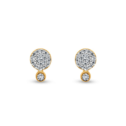 Sterling Silver Stud Earrings with Diamond-Like Stone & Yellow Polish