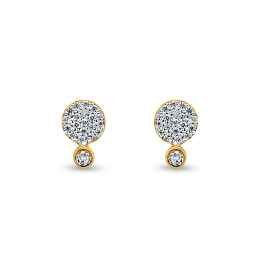 Sterling Silver Stud Earrings with Diamond-Like Stone & Yellow Polish