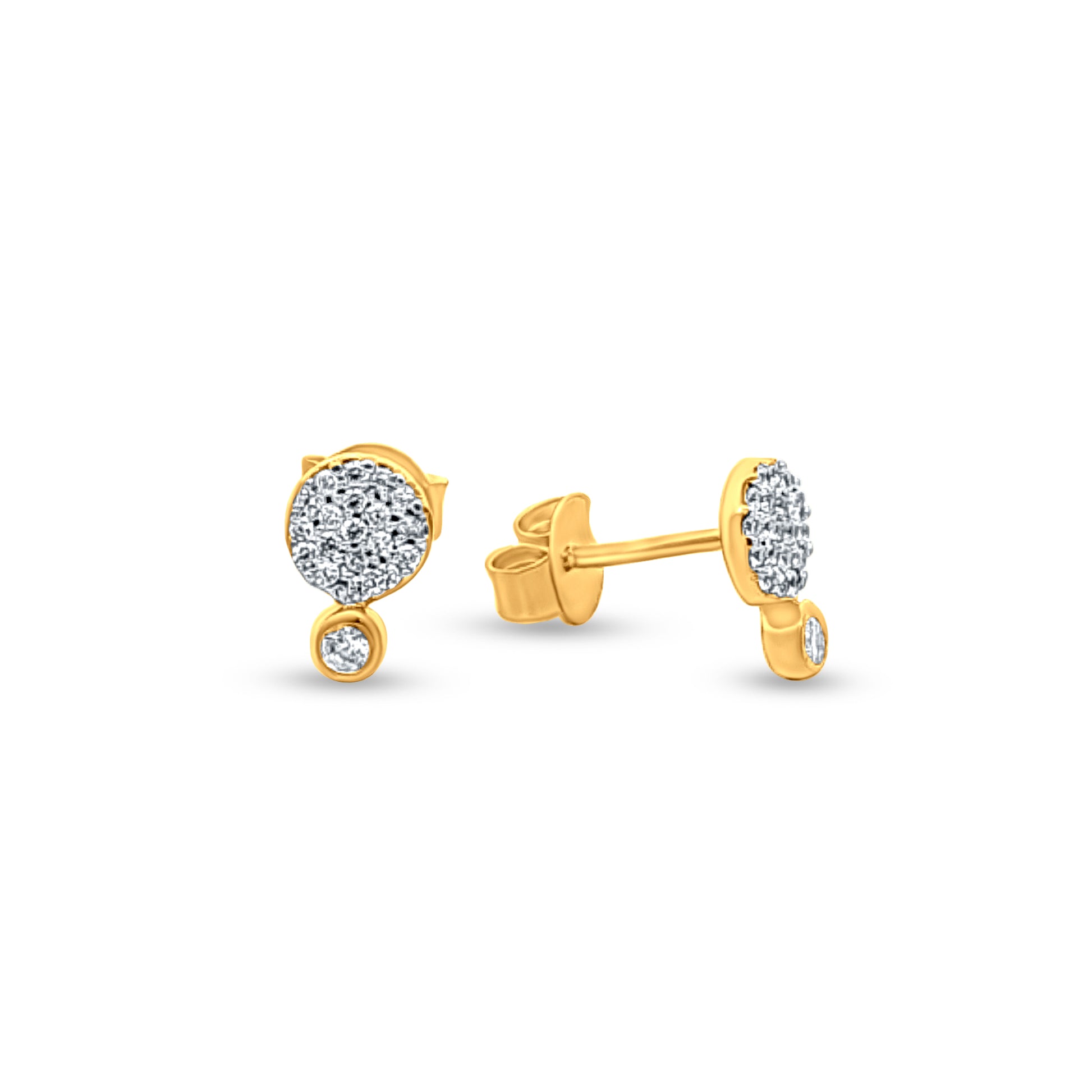 Sterling Silver Stud Earrings with Diamond-Like Stone & Yellow Polish