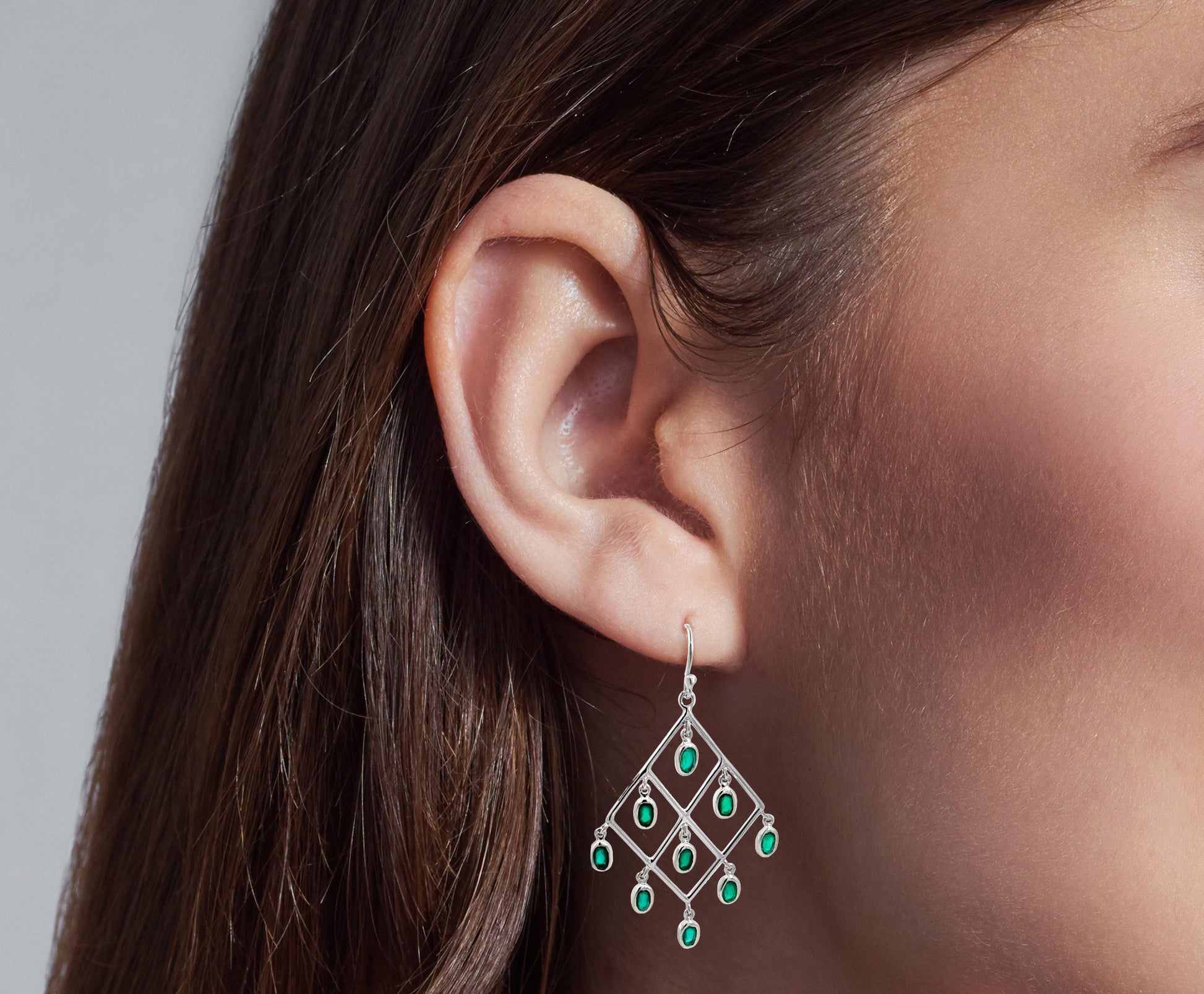 Sterling Silver Chandelier Earrings with Green Stones