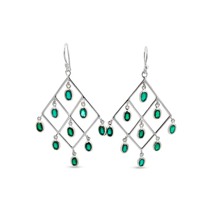 Sterling Silver Chandelier Earrings with Green Stones