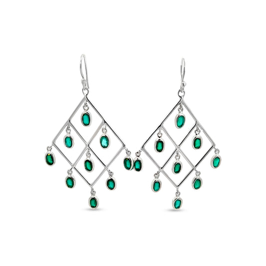 Sterling Silver Chandelier Earrings with Green Stones