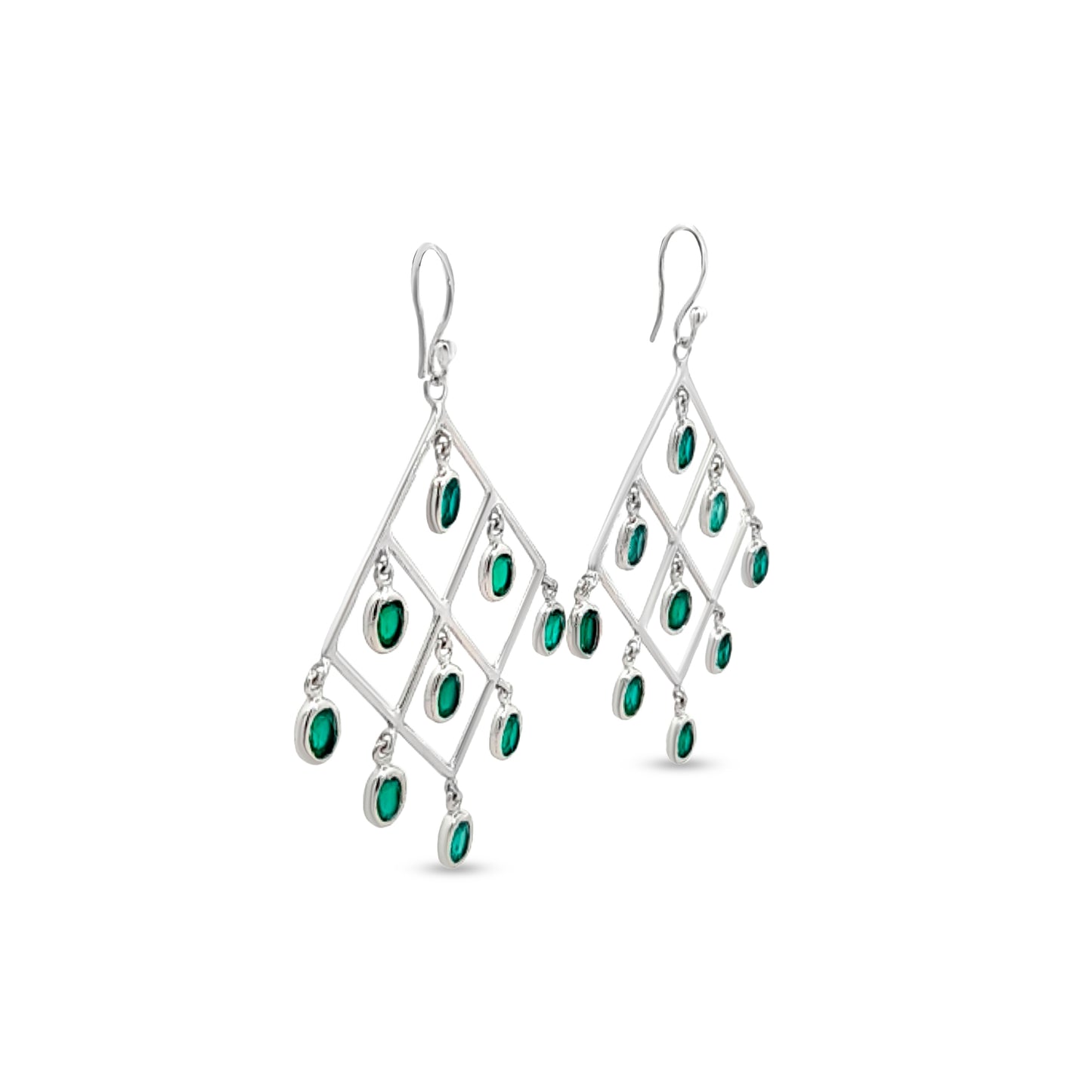 Sterling Silver Chandelier Earrings with Green Stones
