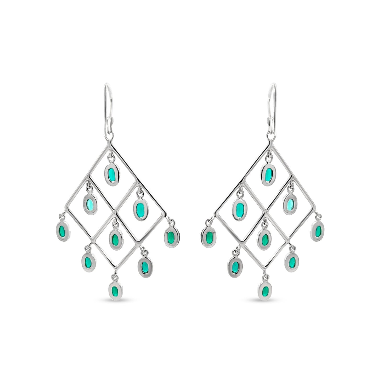 Sterling Silver Chandelier Earrings with Green Stones