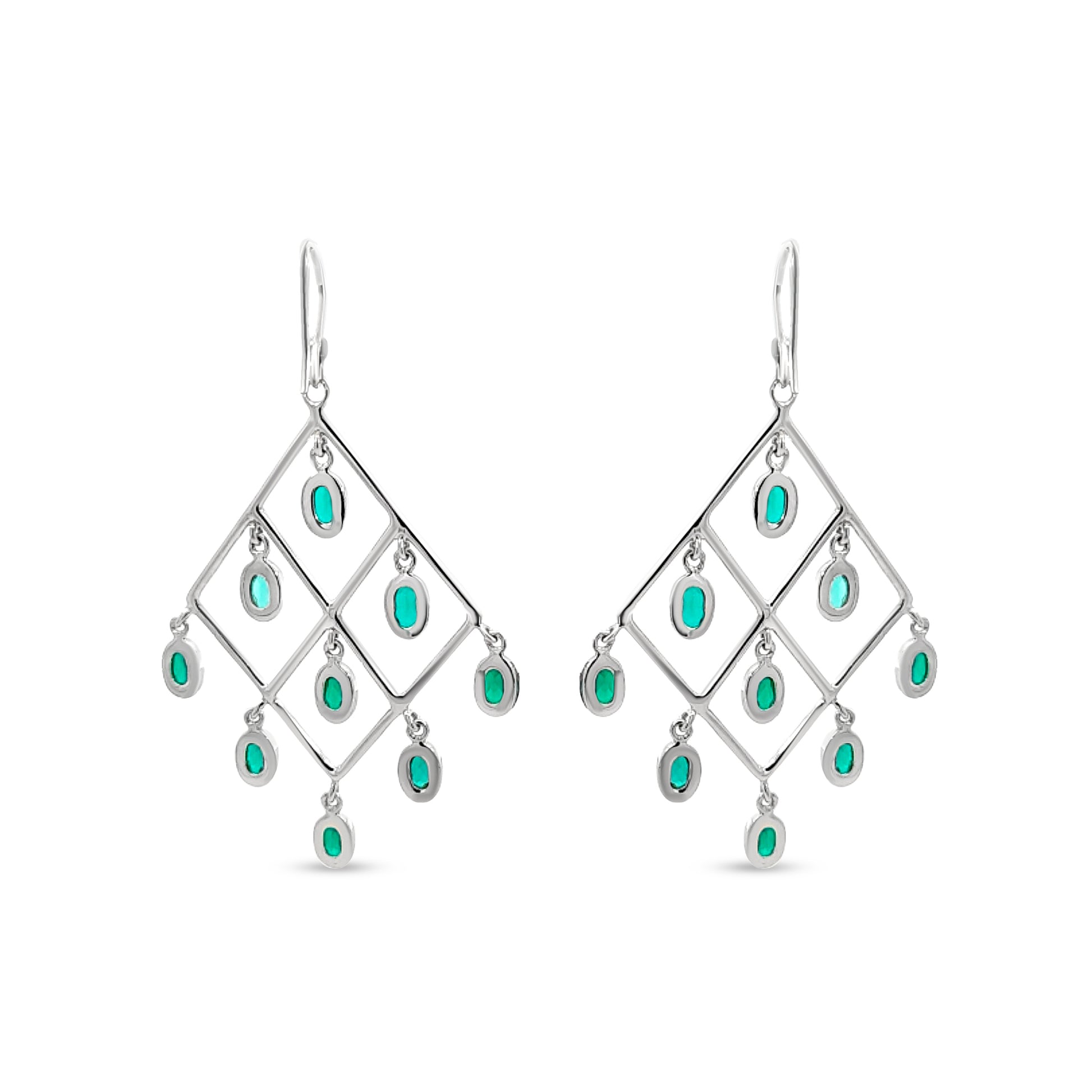 Sterling Silver Chandelier Earrings with Green Stones