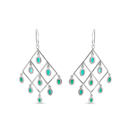 Sterling Silver Chandelier Earrings with Green Stones
