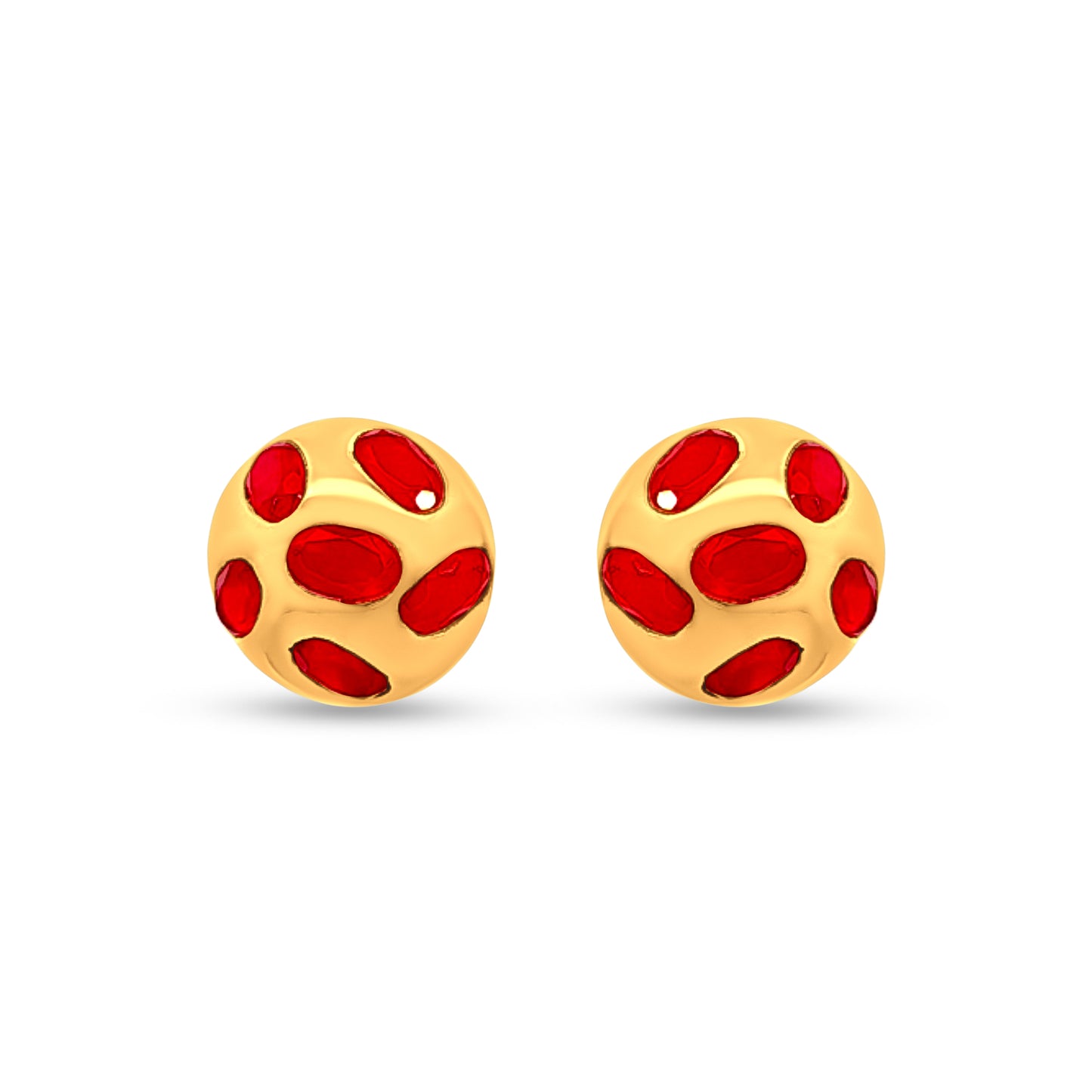 Gold Dome 925 Silver Stud Earrings with Red Stones
