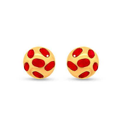 Gold Dome 925 Silver Stud Earrings with Red Stones