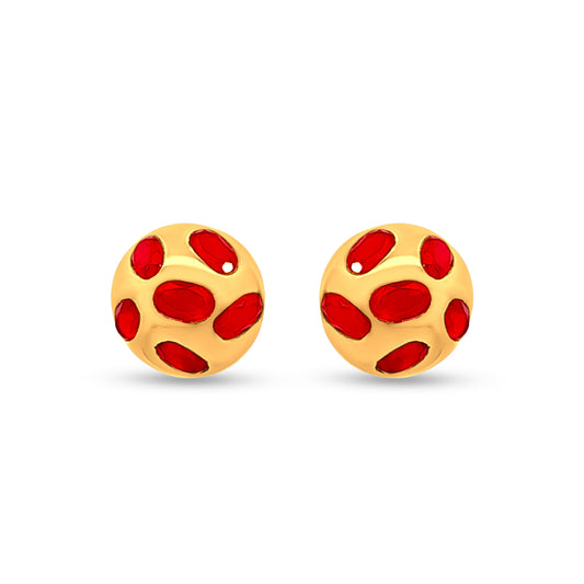 Gold Dome 925 Silver Stud Earrings with Red Stones