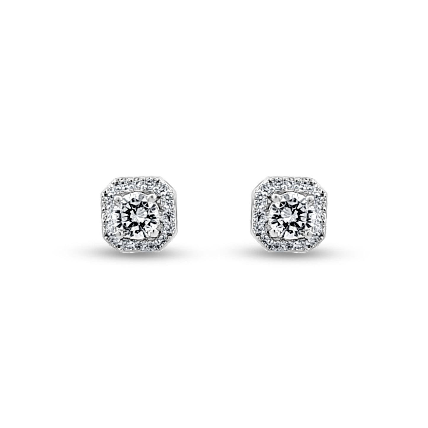 Everyday Diamond Halo 925 Silver Stud Earrings
