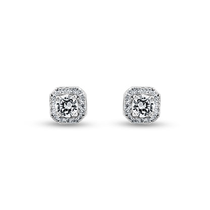 Everyday Diamond Halo 925 Silver Stud Earrings