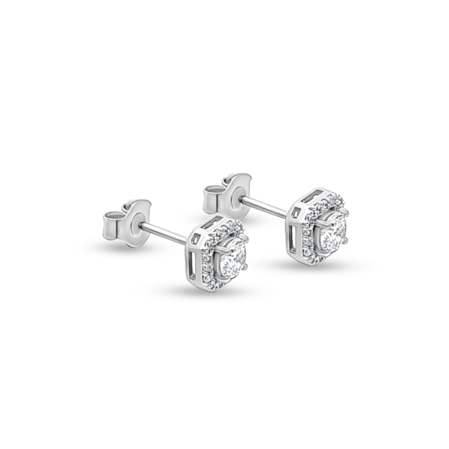 Everyday Diamond Halo 925 Silver Stud Earrings
