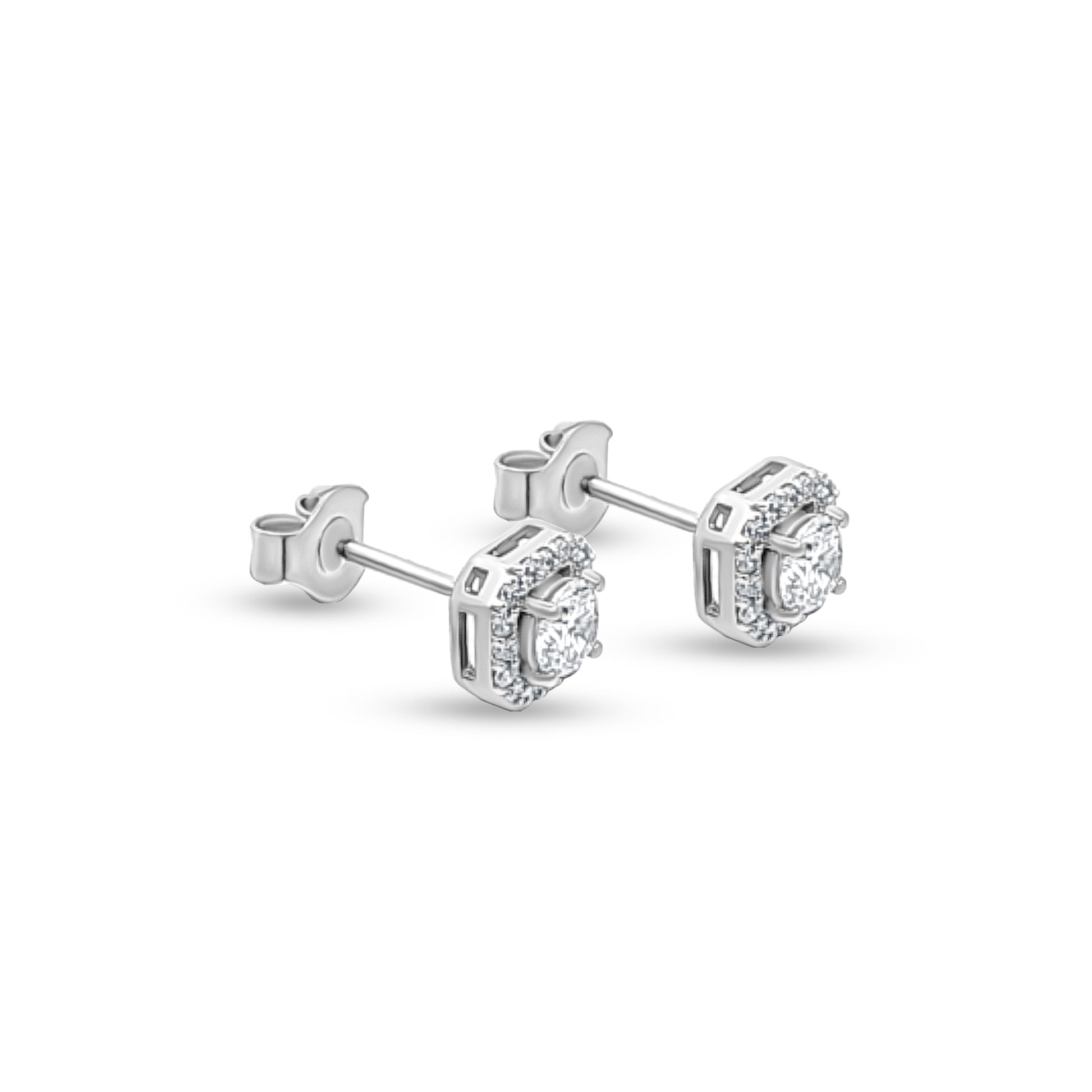 Everyday Diamond Halo 925 Silver Stud Earrings