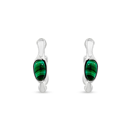 Ravya's Green Stone Silver Mini Hoops
