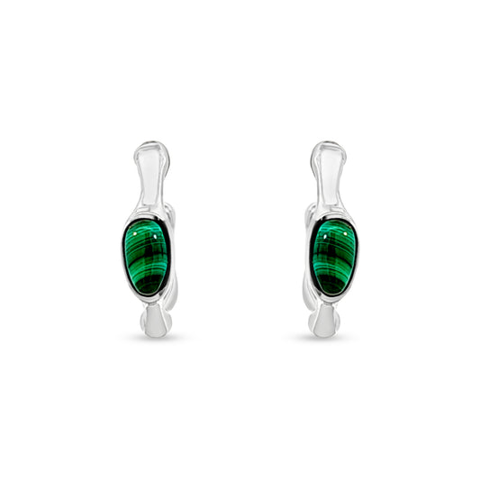 Ravya's Green Stone Silver Mini Hoops