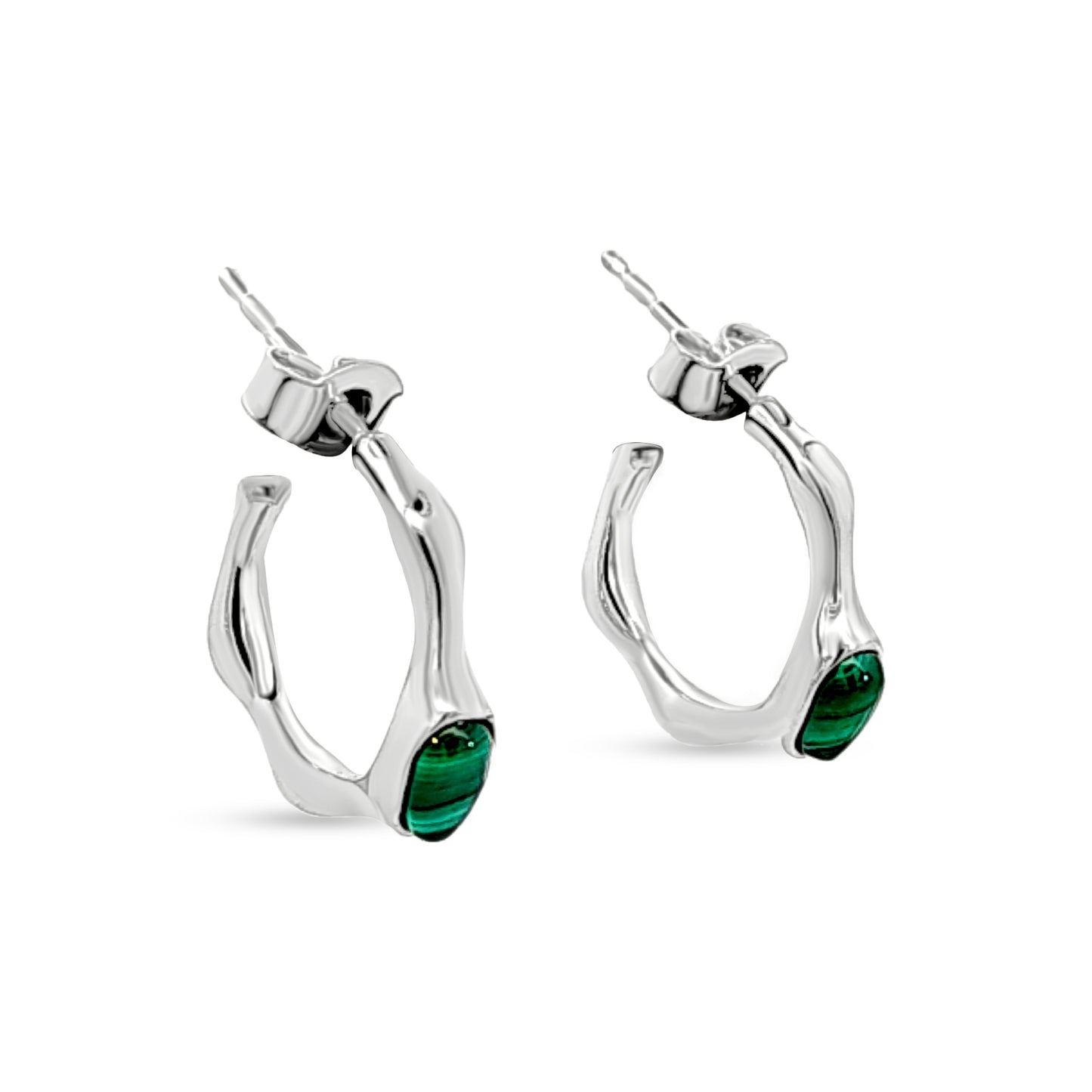Ravya's Green Stone Silver Mini Hoops