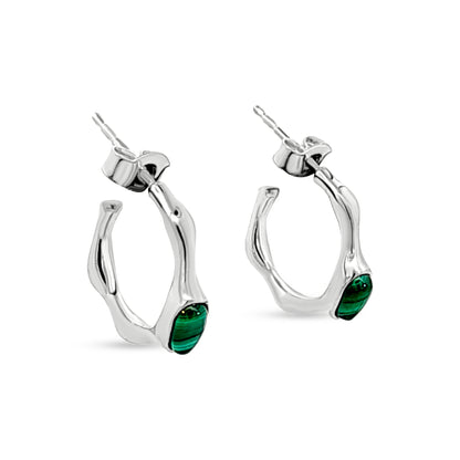 Ravya's Green Stone Silver Mini Hoops