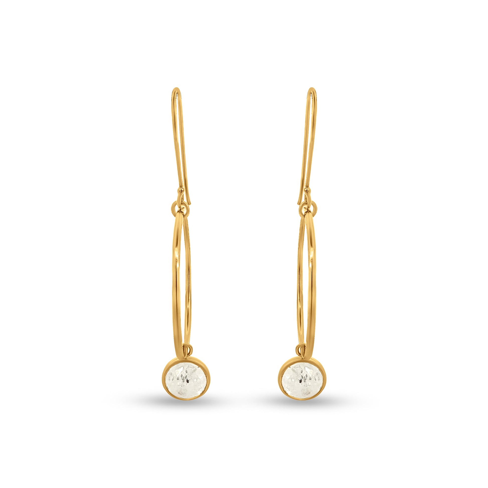 Hanging Hoop Earrings with Dangling Crystals in Sterling Silver