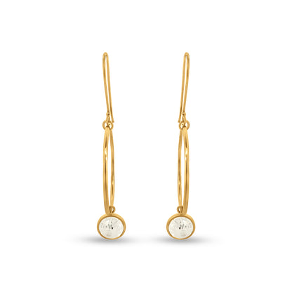 Hanging Hoop Earrings with Dangling Crystals in Sterling Silver