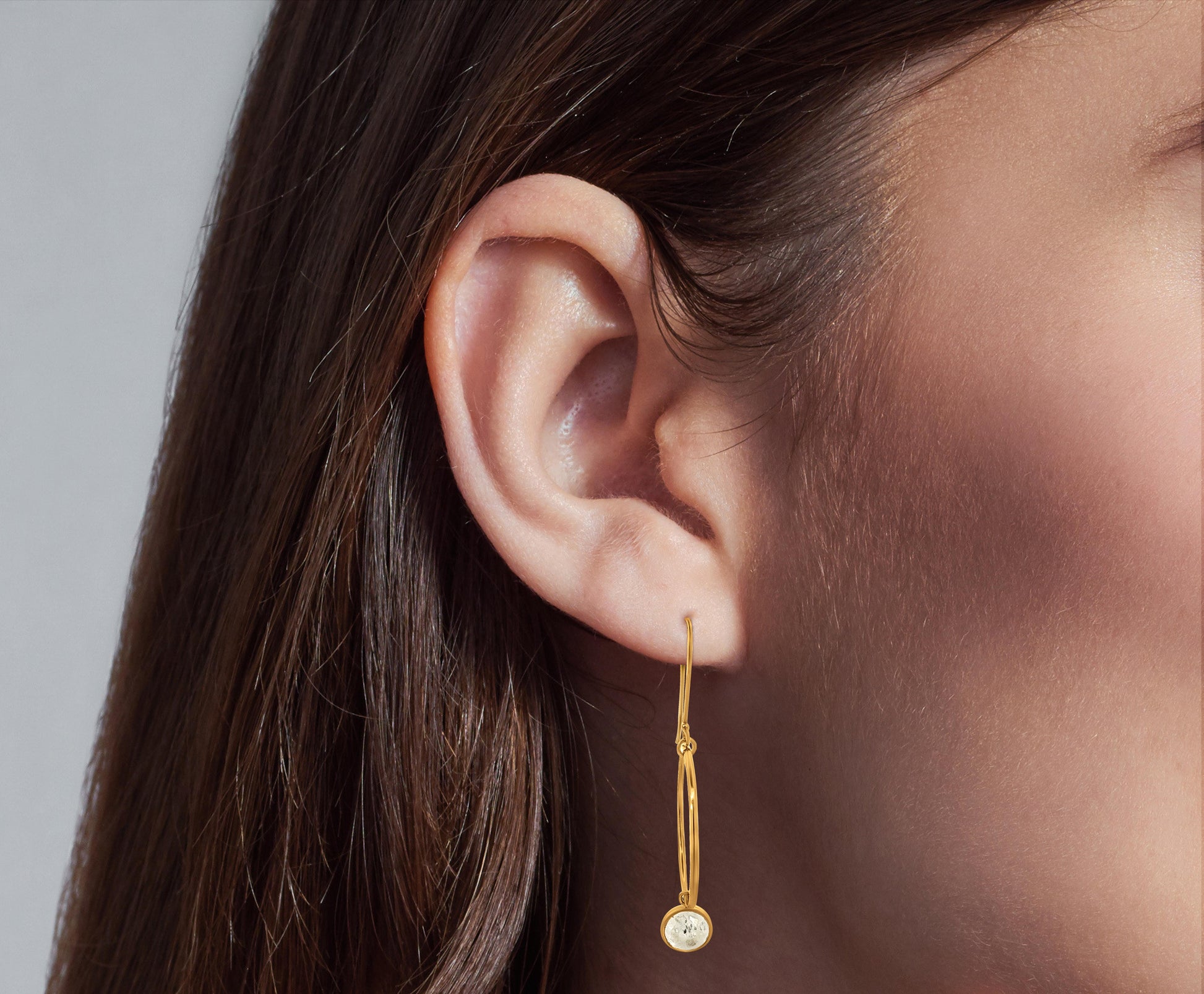 Hanging Hoop Earrings with Dangling Crystals in Sterling Silver