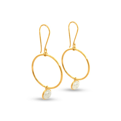 Hanging Hoop Earrings with Dangling Crystals in Sterling Silver