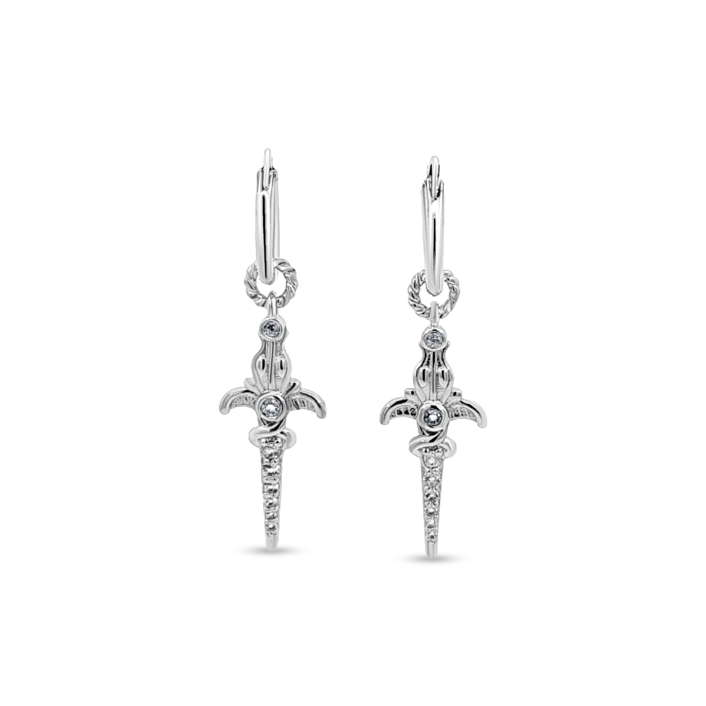 Kiara Huggie Hoops - Sterling Silver with Sword Charm