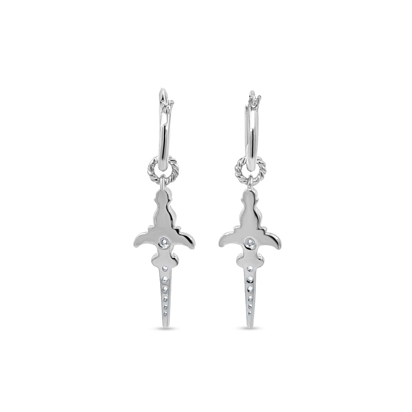 Kiara Huggie Hoops - Sterling Silver with Sword Charm