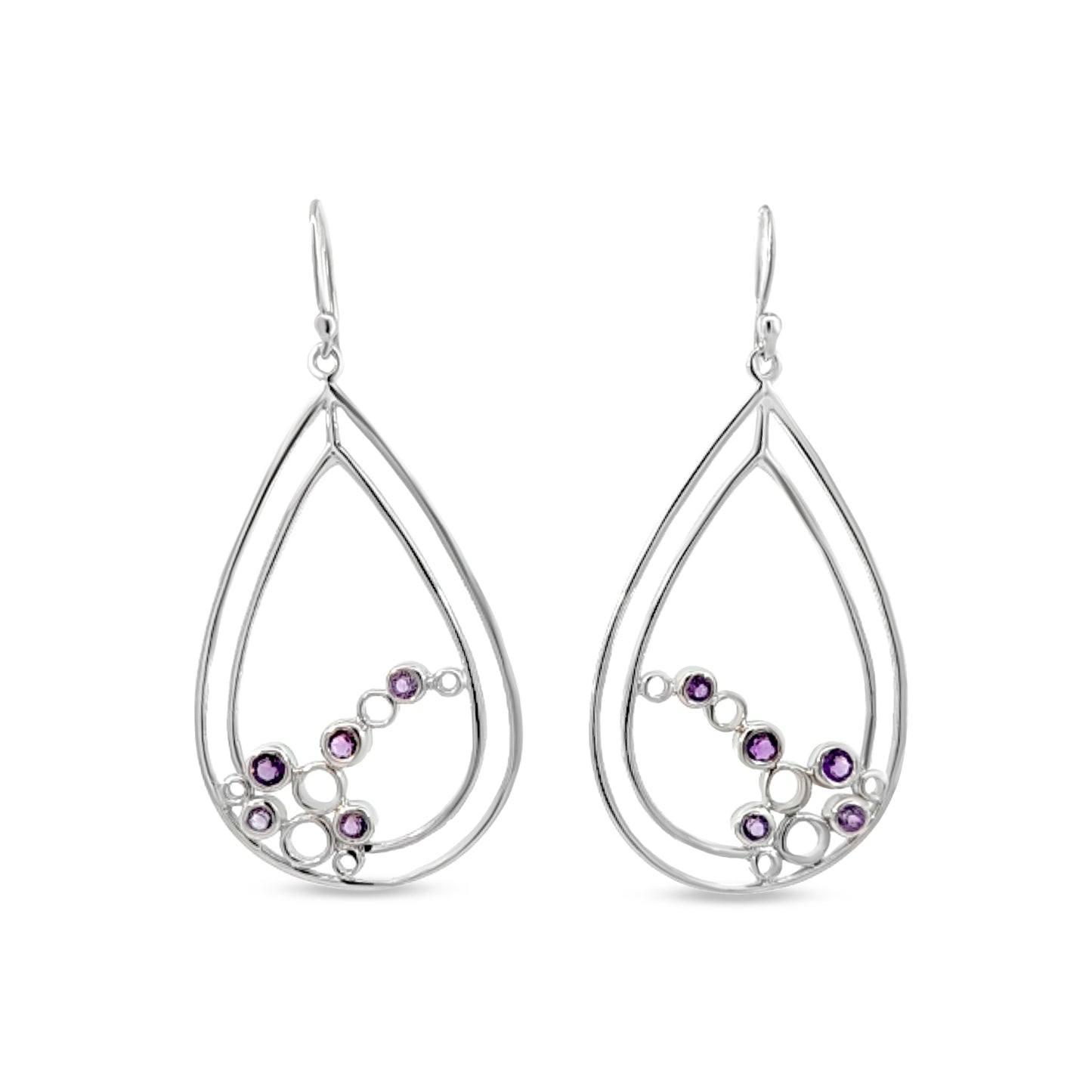 Reema-Double Drop Sterling Silver Earrings with Purple Crystal