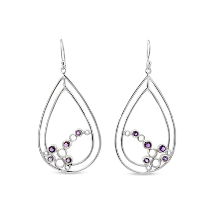 Reema-Double Drop Sterling Silver Earrings with Purple Crystal