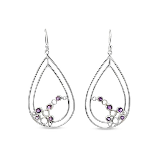 Sterling Silver Drop Earrings with Purple Crystal