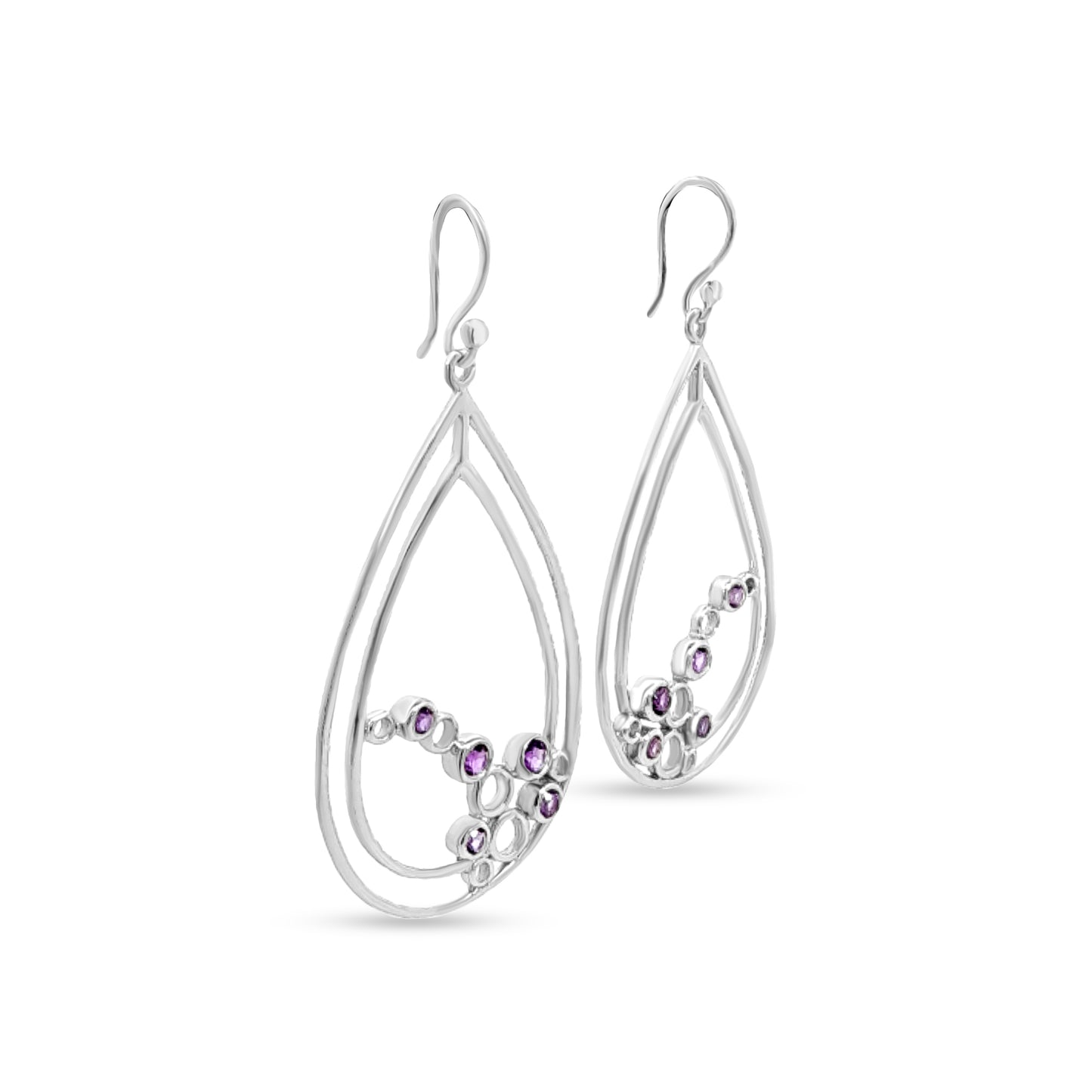 Reema-Double Drop Sterling Silver Earrings with Purple Crystal