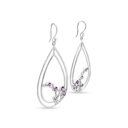 Reema-Double Drop Sterling Silver Earrings with Purple Crystal