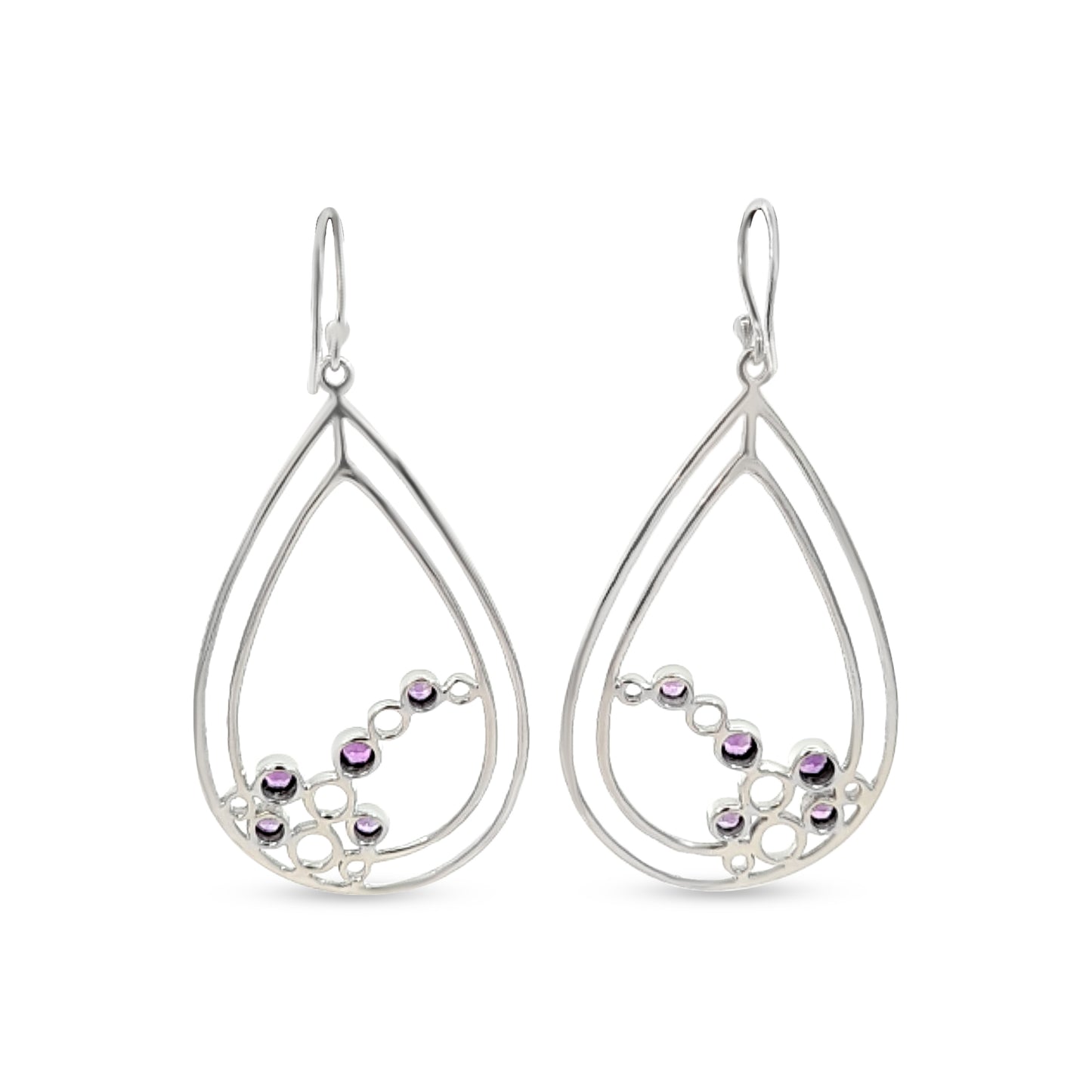 Reema-Double Drop Sterling Silver Earrings with Purple Crystal