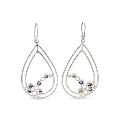 Reema-Double Drop Sterling Silver Earrings with Purple Crystal