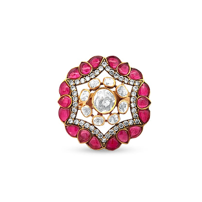 Ranjana's Bold 925 Silver Kundan Statement Ring with Rajwada Design