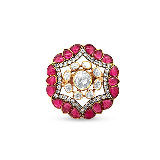 925 Silver Kundan Statement Ring with Rajwada Design