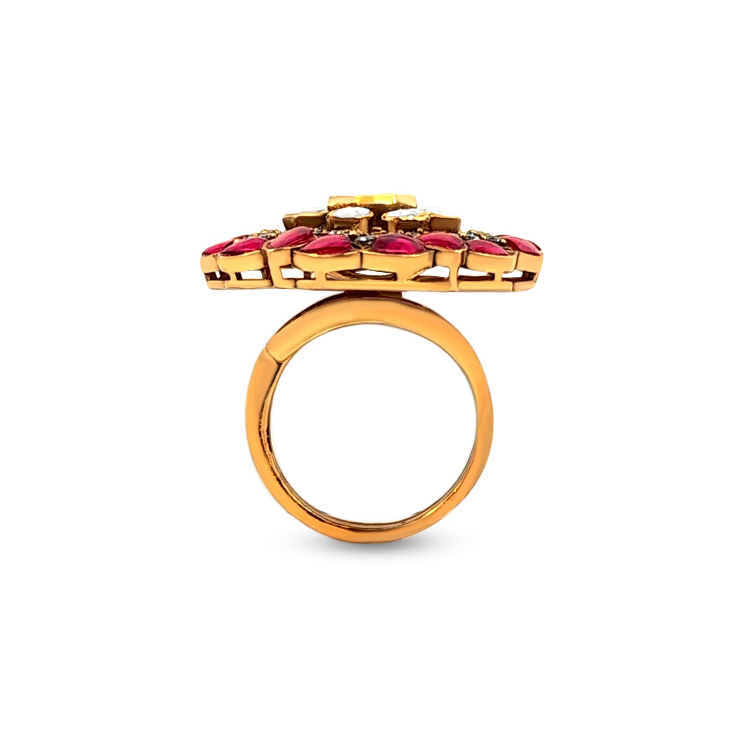 Ranjana's Bold 925 Silver Kundan Statement Ring with Rajwada Design