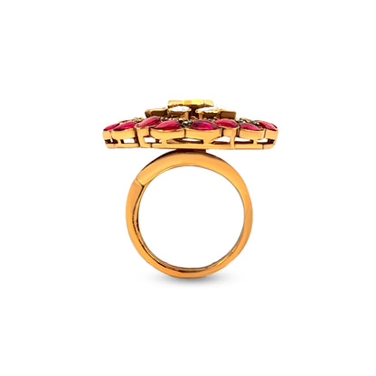 Ranjana's Bold 925 Silver Kundan Statement Ring with Rajwada Design
