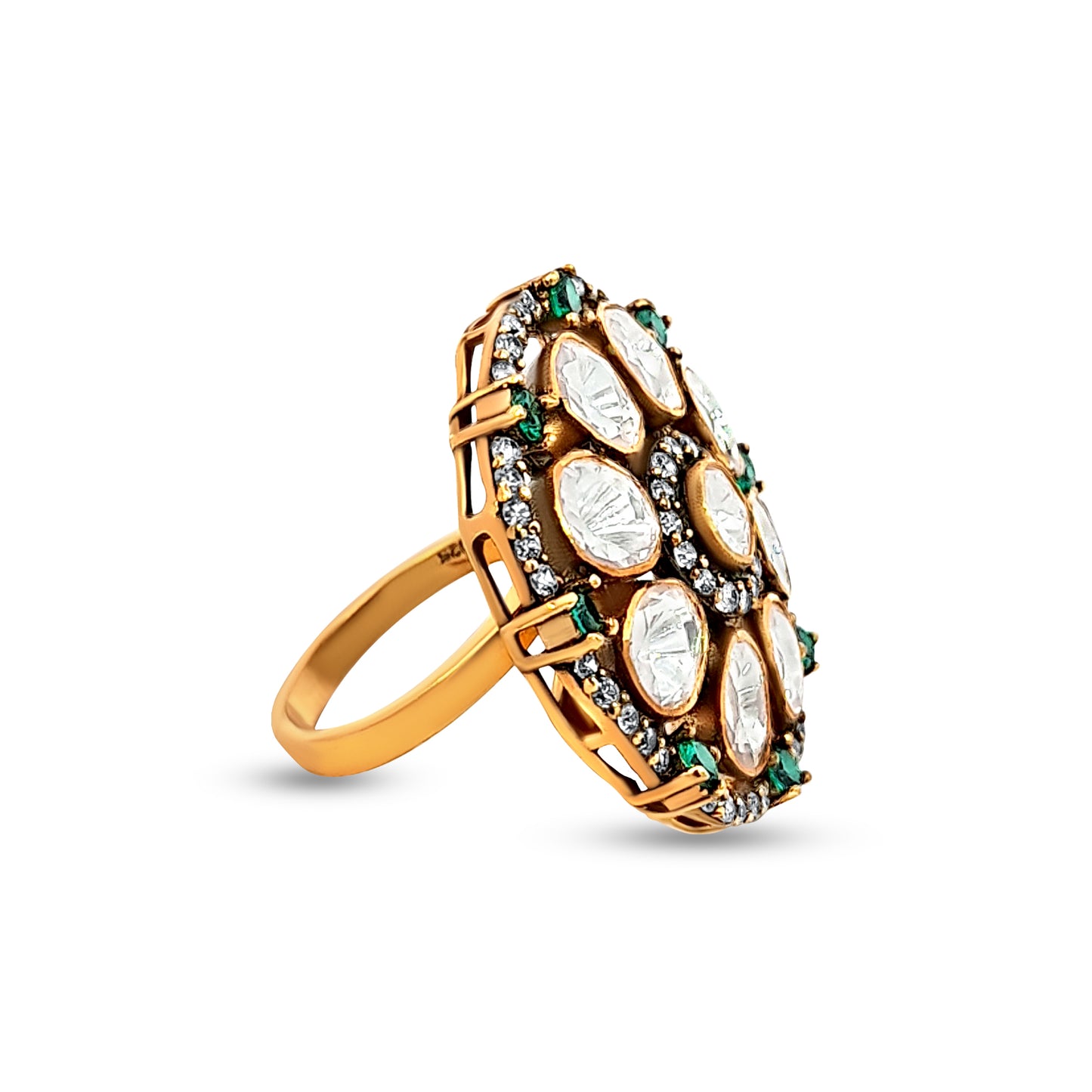 Kavya's Bold 925 Silver Kundan Rajputi Style Statement Ring