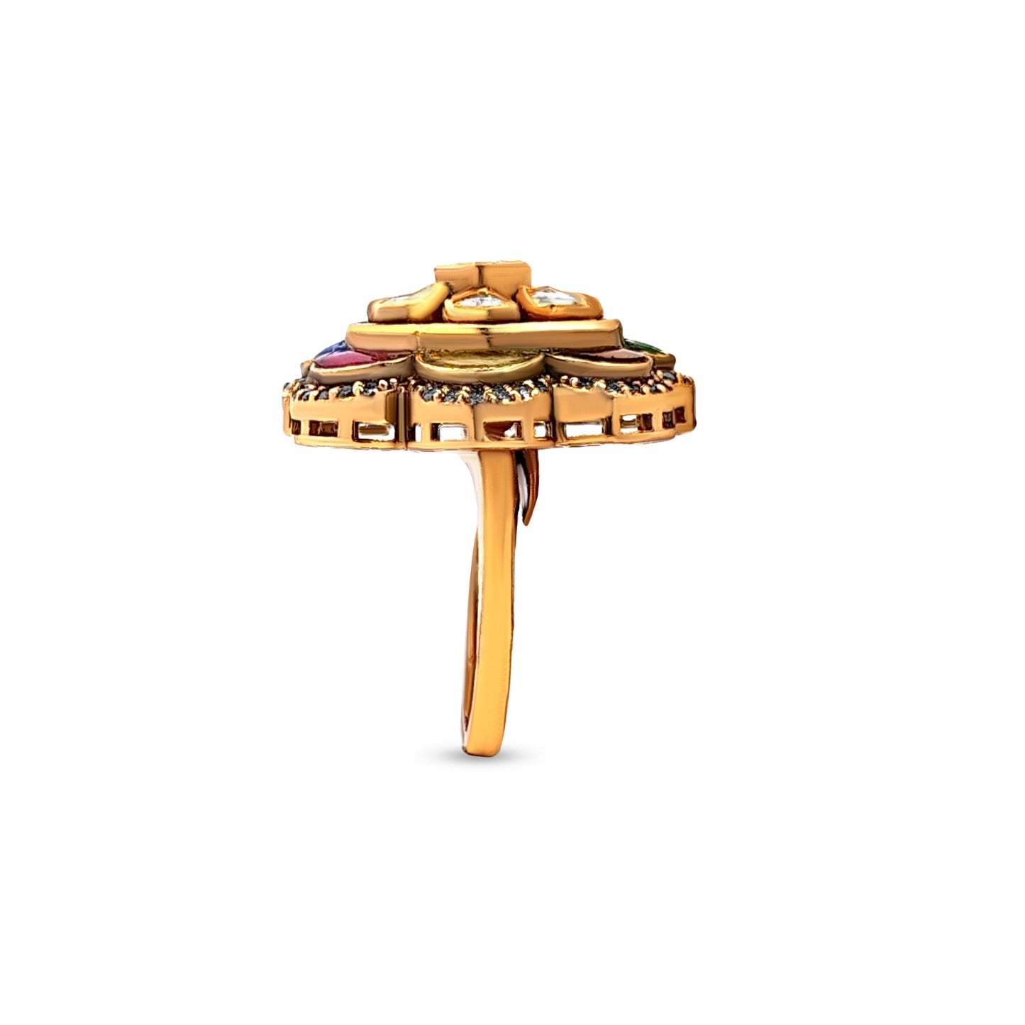Ishita's Bold 925 Silver Kundan Cocktail Ring with Colorful Stones